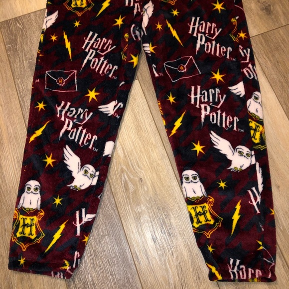 HARRY POTTER Owls Hedwig Logo Soft Fleece Pajama Bottom Pants Sz L 12/14 Maroon - Picture 2 of 6